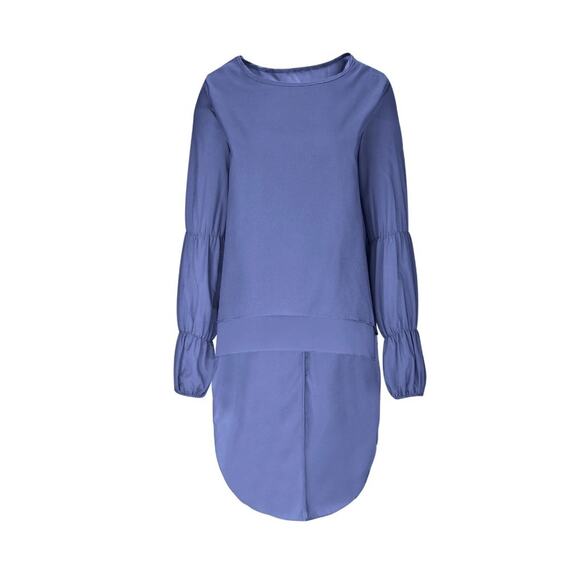 PRETTYGARDEN High Low Asymmetrical Irregular Hem Blue Blouse Shirt Dress Sz. M - Picture 2 of 3